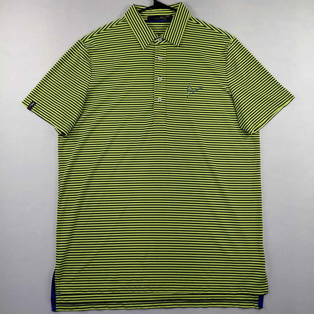 RLX Ralph Lauren Mens Large Neon Yellow Navy Striped Southern Hills Polo‎ Shirt - Picture 4 of 13